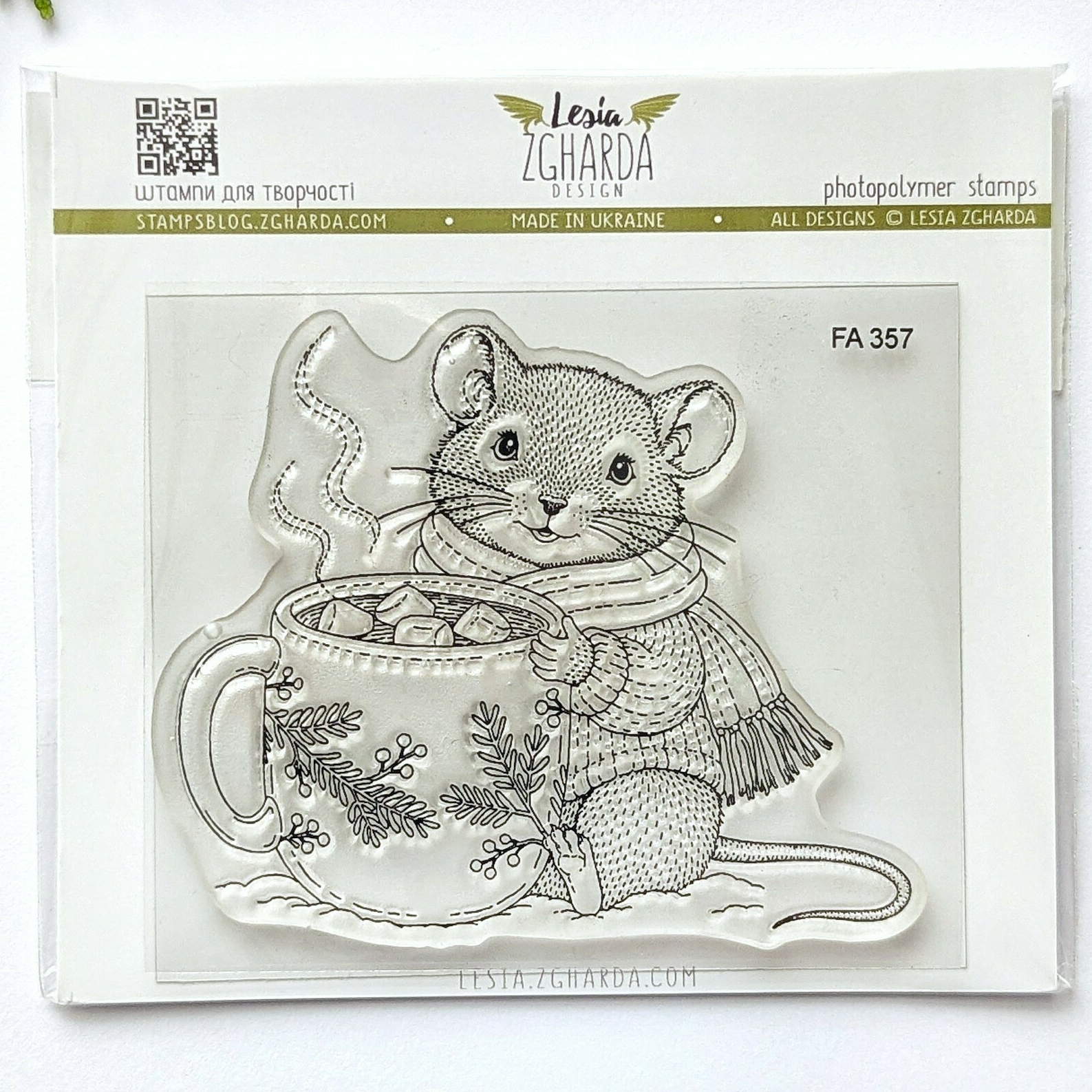 {FA357} Stamp “Cozy Mouse with a Cup of Coffee”