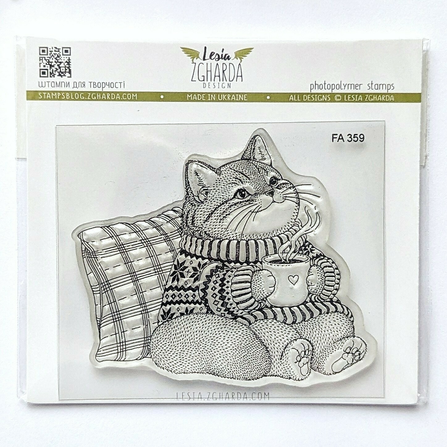 {FA359} Stamp “Cute Cat with a Cup”