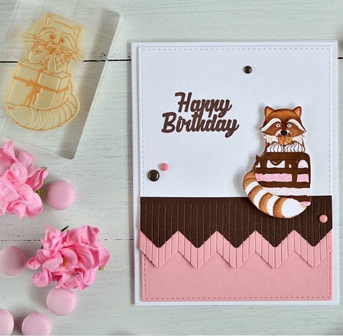 {FA101} Stamp "Raccoon with gifts"