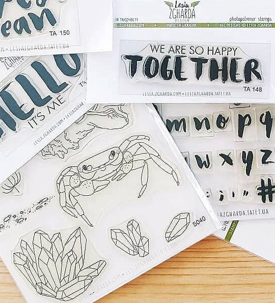 {S040} Stamp Set "Crab, large seashell and underwater crystals"