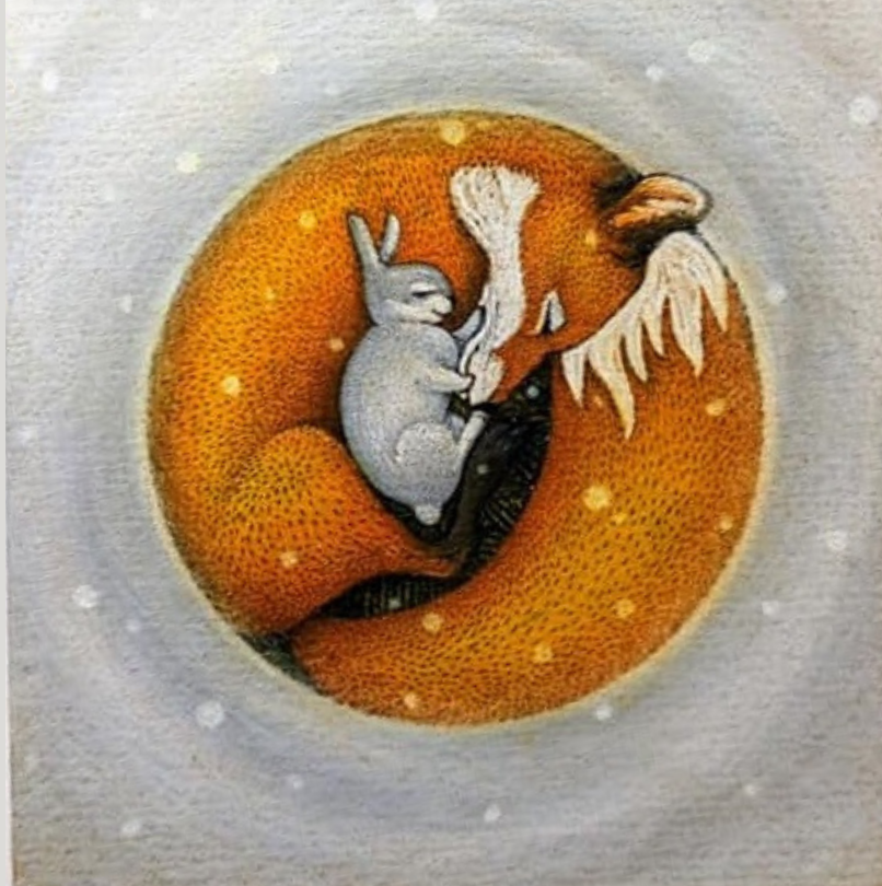 {FA111} Stamp Set "Sleeping fox with bunny and sentiment"