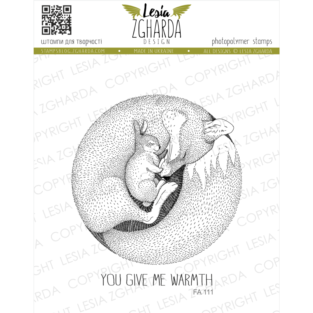 {FA111} Stamp Set "Sleeping fox with bunny and sentiment"