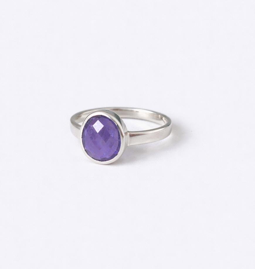 Bague en argent 925 avec améthyste naturelle facettée – taille ajustable (base 54), pièce unique