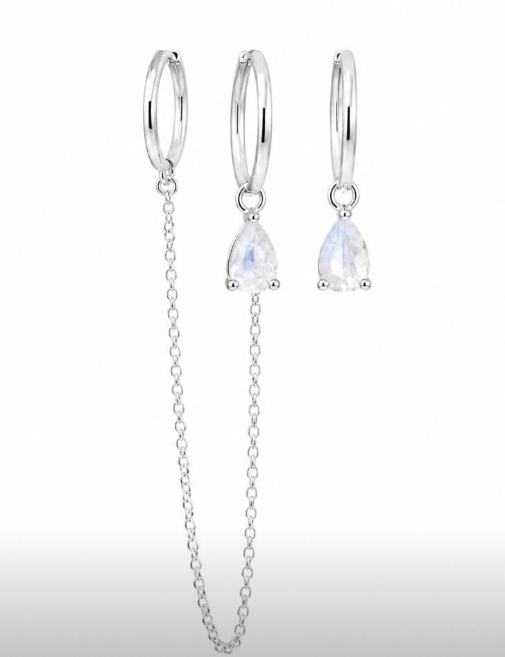 Boucles d’oreilles creoles avec pierre de lune en argent 925