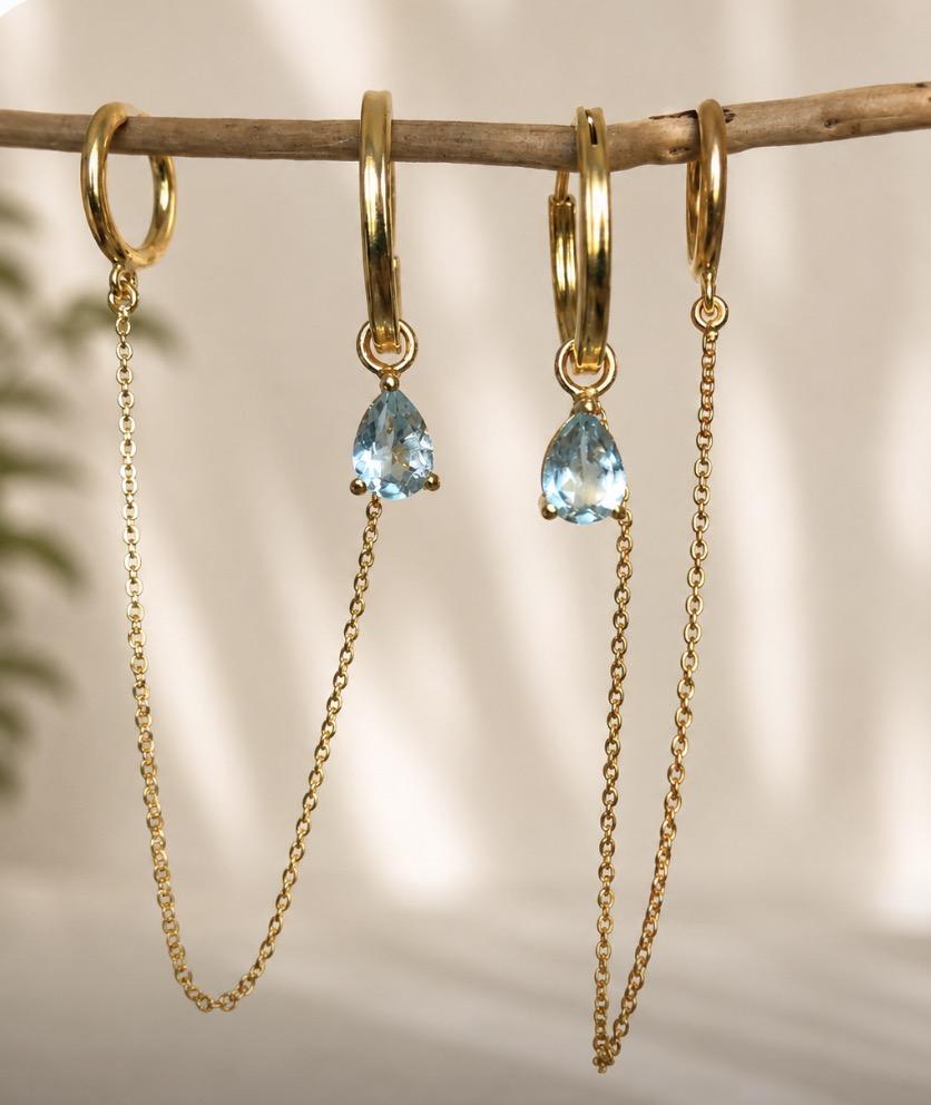 Boucles d’oreilles creoles avec topaze bleue