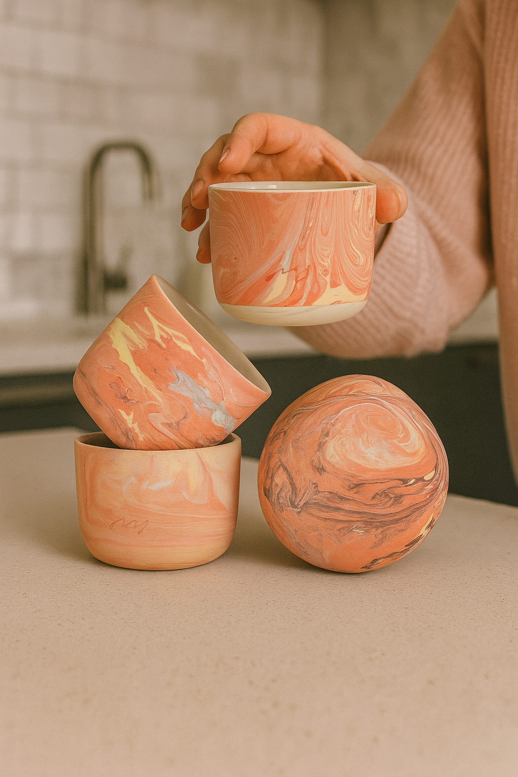Marbling cup Orange