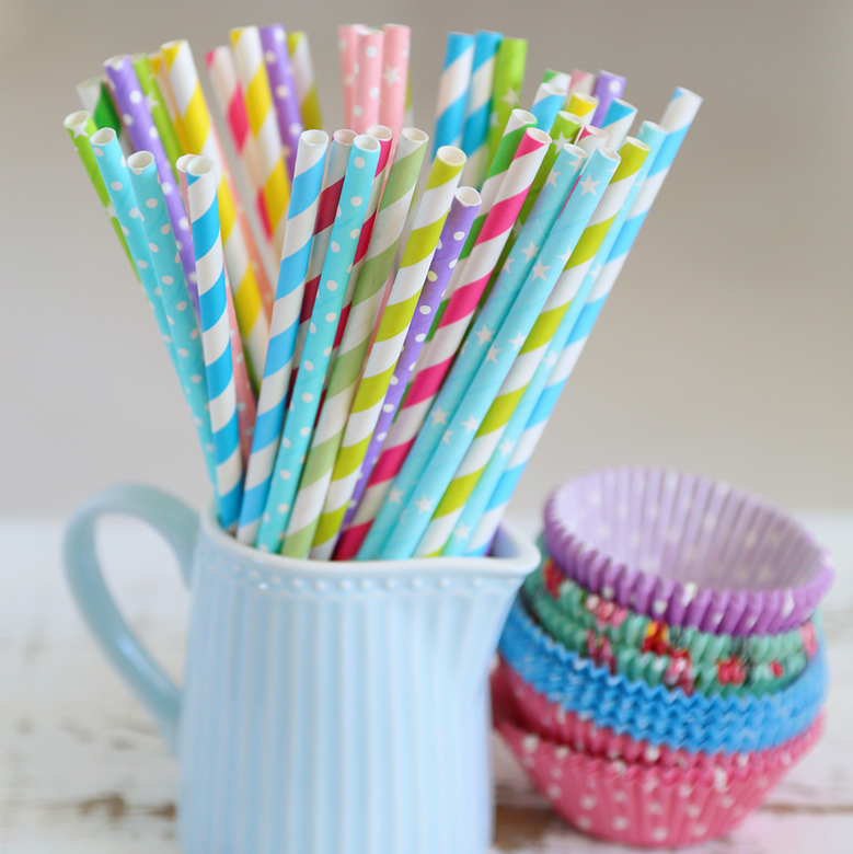 Трубочки бумажные голубые в звёздочку 10шт.