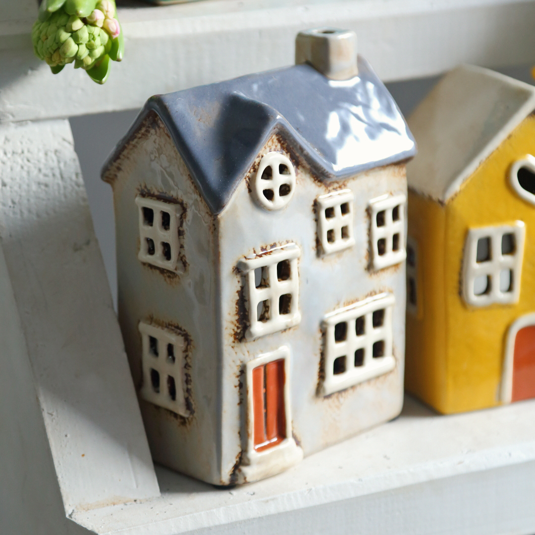 Підсвічник-будиночок керамічний 18см сірий Canea