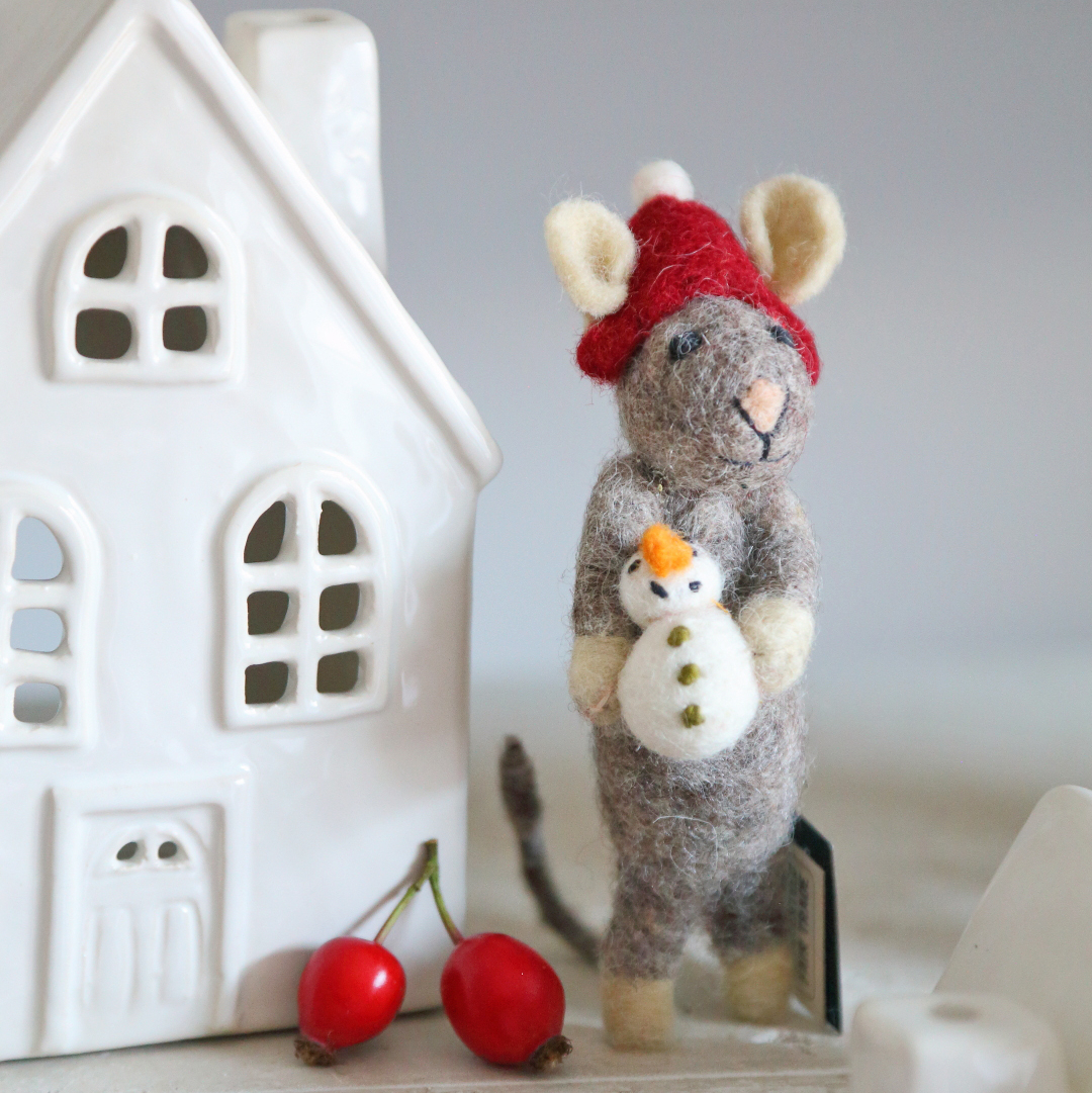 Мишка із вовни 13см зі сніговиком Storefactory