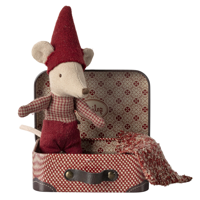 Мишеня 8см новорічне у валізці Maileg