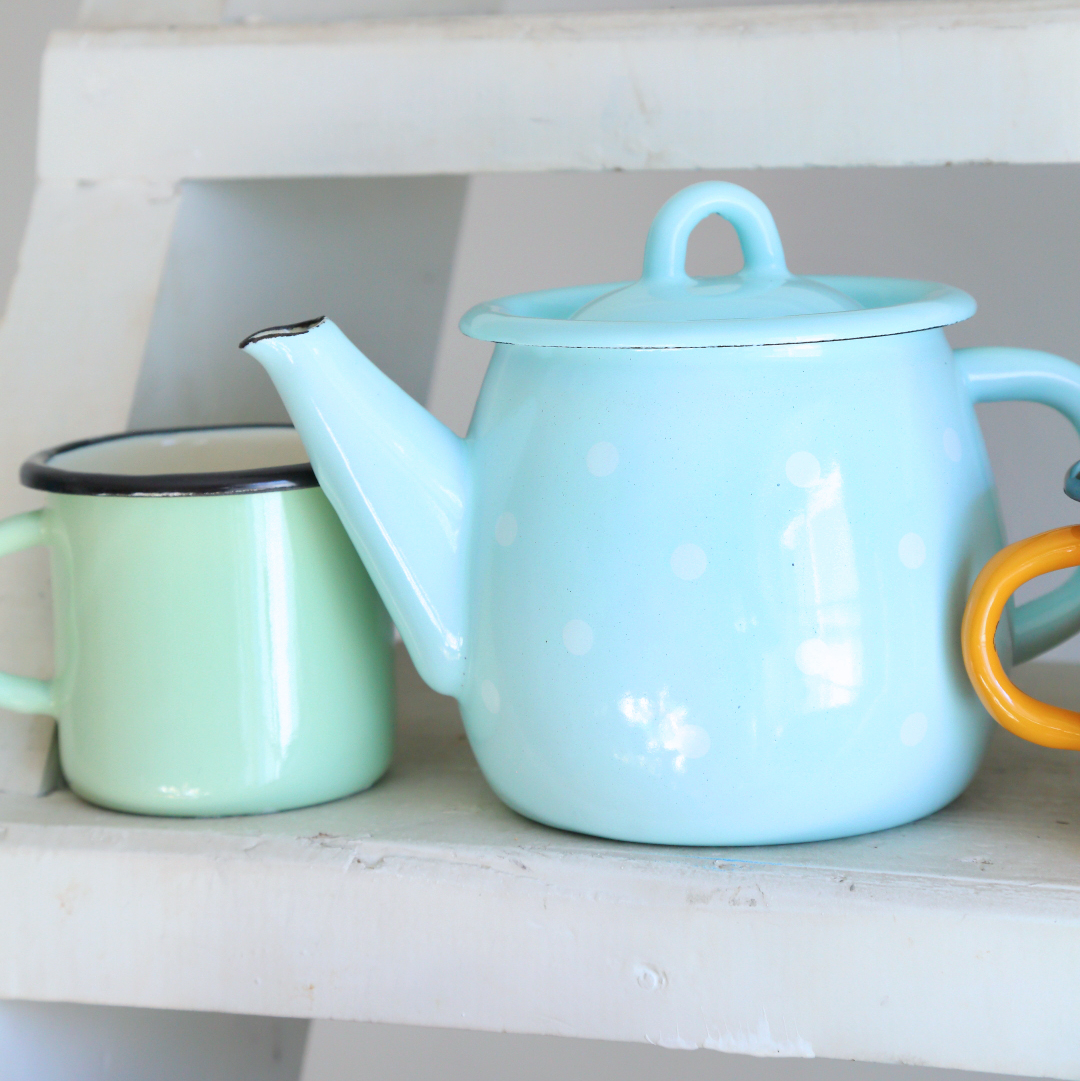 Чайник 1л емальований м'ятний в дрібний горошок Isabelle Rose