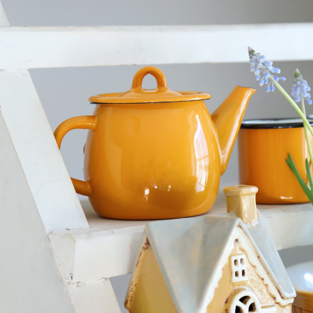 Чайник 1л емальований гірчичний