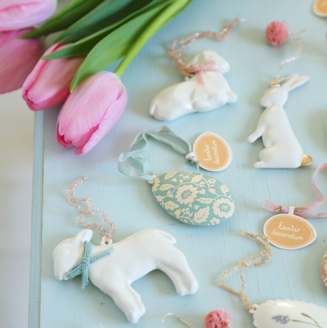 Підвіска металева "Яйце пасхальне" 6см м'ятне в квіти Maileg