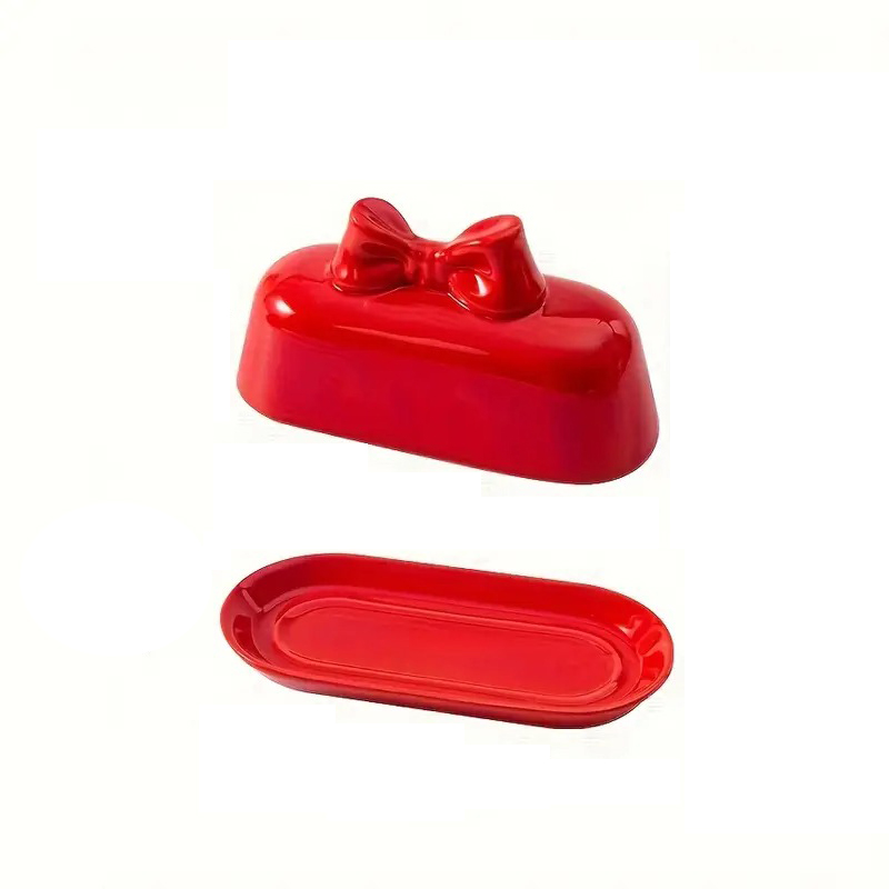 Маслянка 20см керамічна червона з бантиком Canea