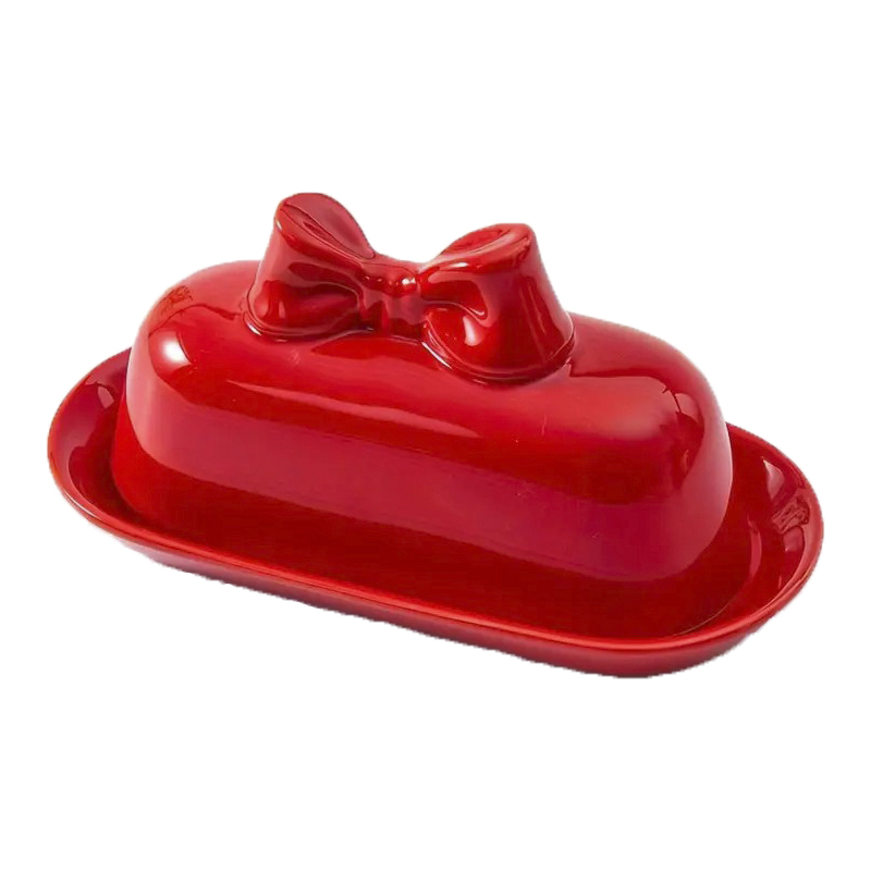 Маслянка 20см керамічна червона з бантиком Canea