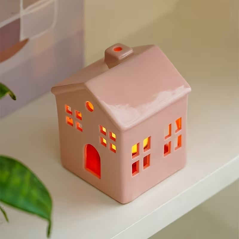 Підсвічник "Будиночок" 9см рожевий керамічний Canea