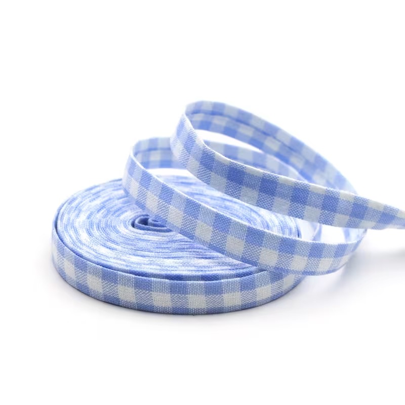 Стрічка 1см бавовняна у клітинку голуба 1м Canea