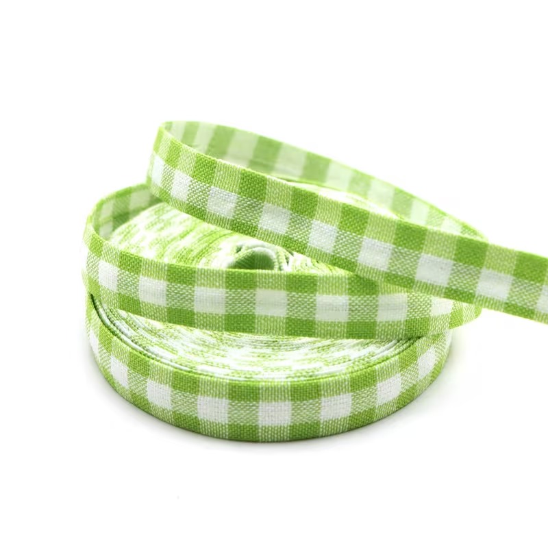 Стрічка 1см бавовняна у клітинку зелена 1м Canea