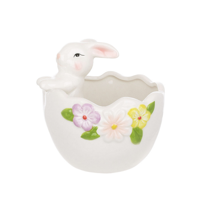 Горщик "Зайчик" 11см білий з квітами Canea