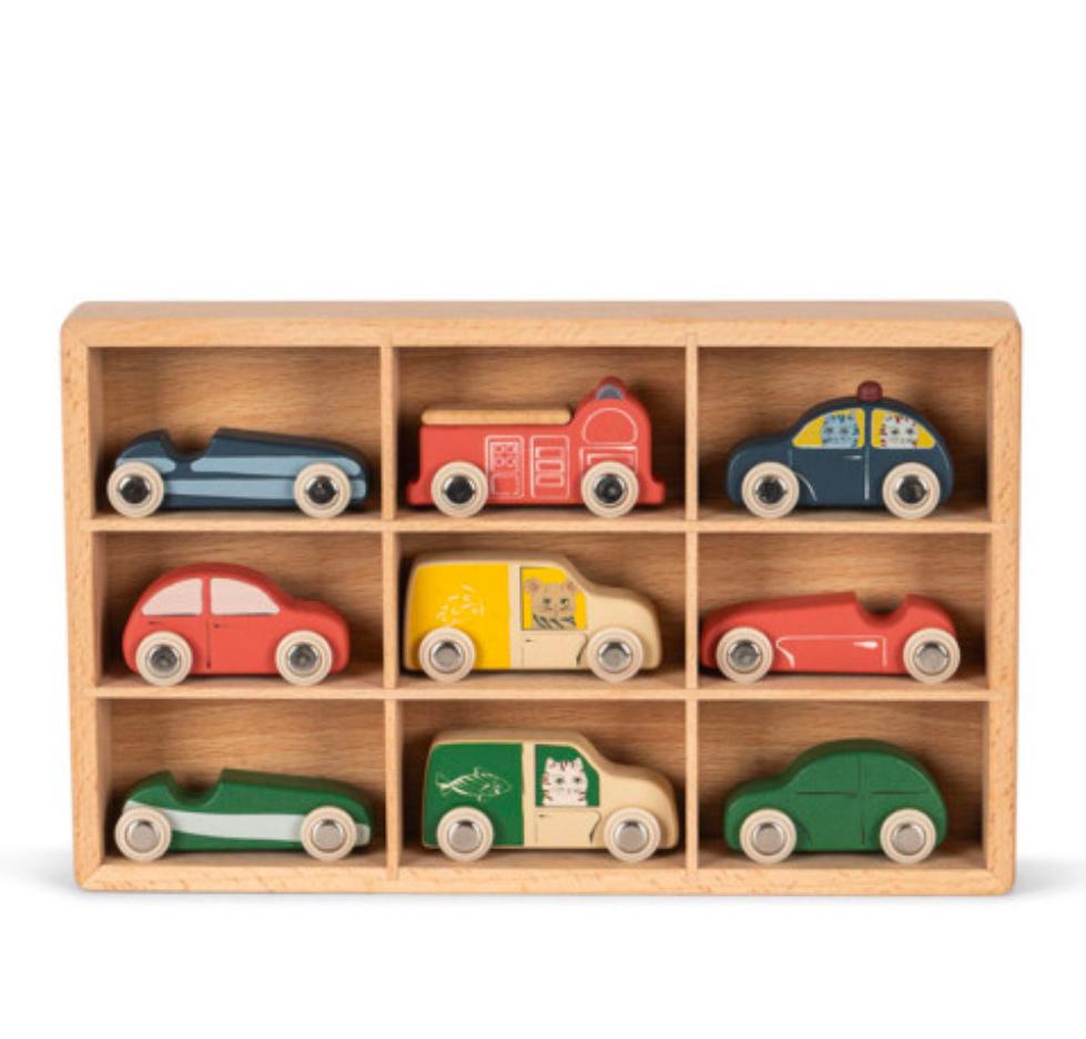 Wooden Mini Cars Set (9 Piece)