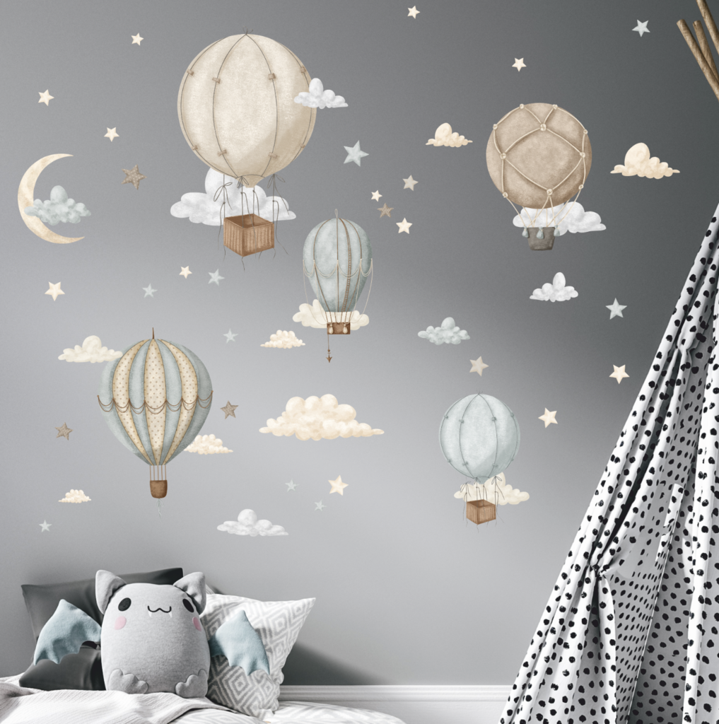 Wall Stickers Hot Air Balloons in the Clouds Grey