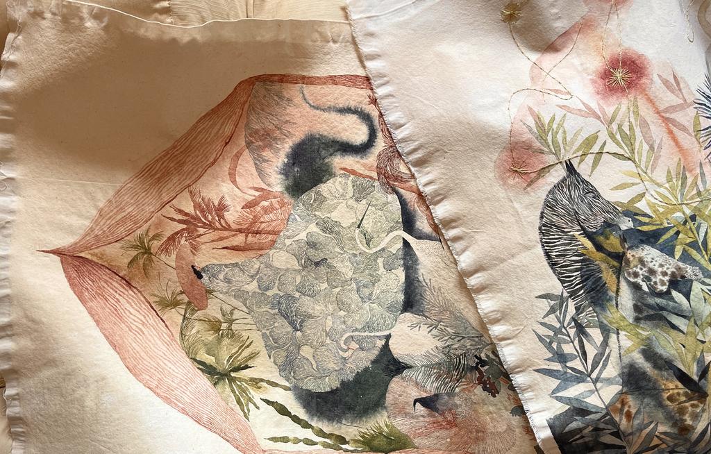 Workshop Watercolor and Embroidery on Canvas