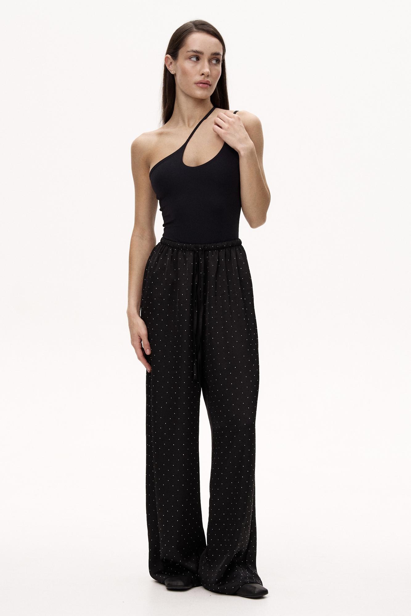 Вільні сатинові штани зі стразами