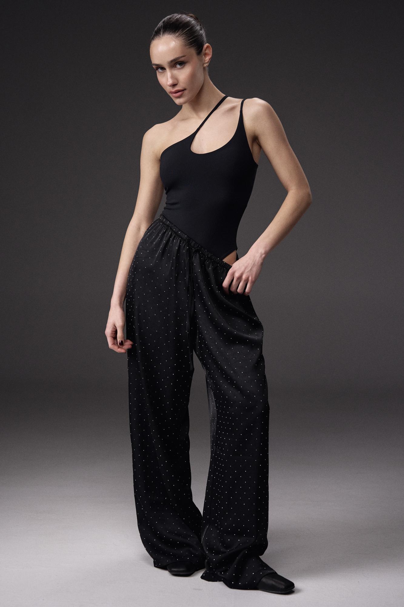 Вільні сатинові штани зі стразами