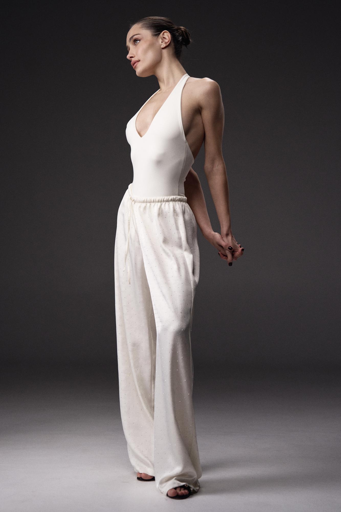 Вільні сатинові штани зі стразами