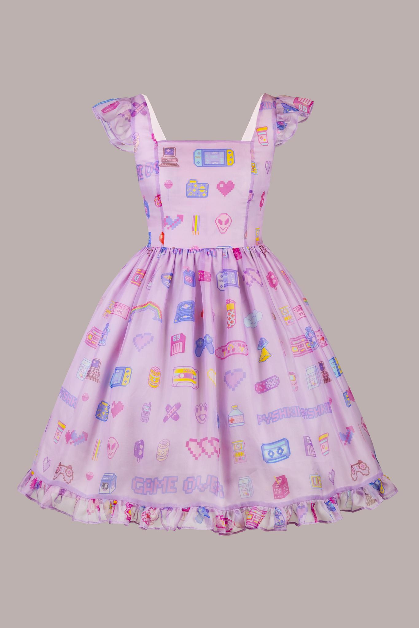 Cute silk organza dress with pixel art print