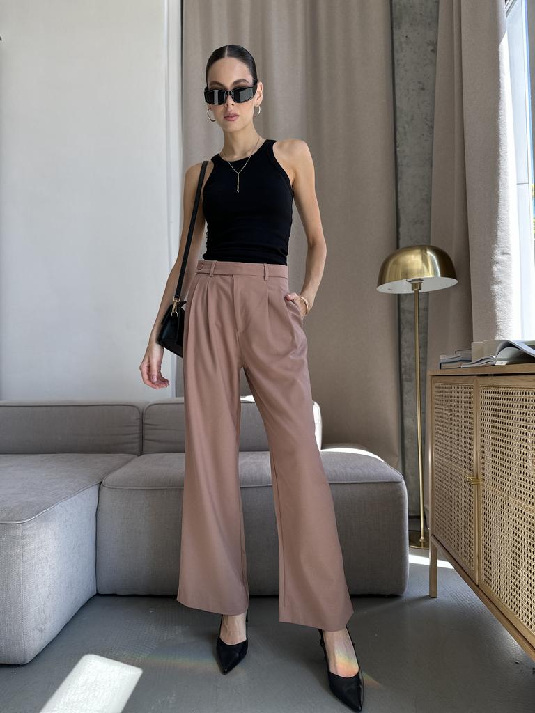 БРЮКИ ПАЛАЦЦО З ҐУДЗИКОМ ЗБОКУ КОРИЧНЕВІ