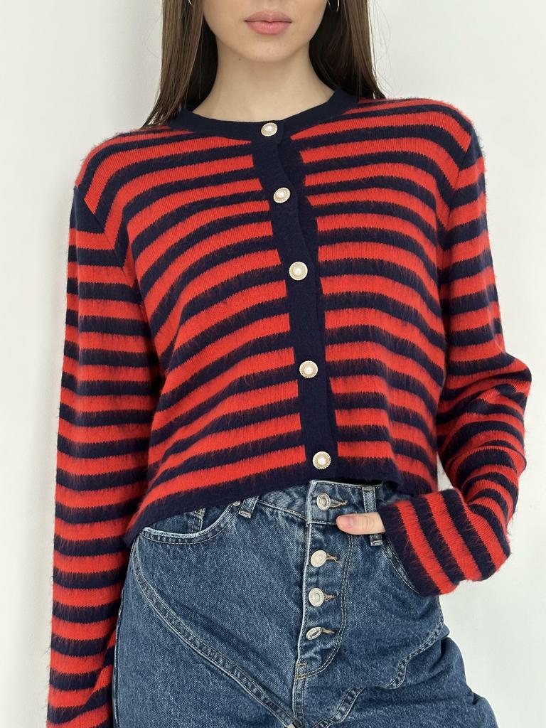 ТРИКОТАЖНИЙ КАРДИГАН З ВОРСОМ У СМУЖКУ