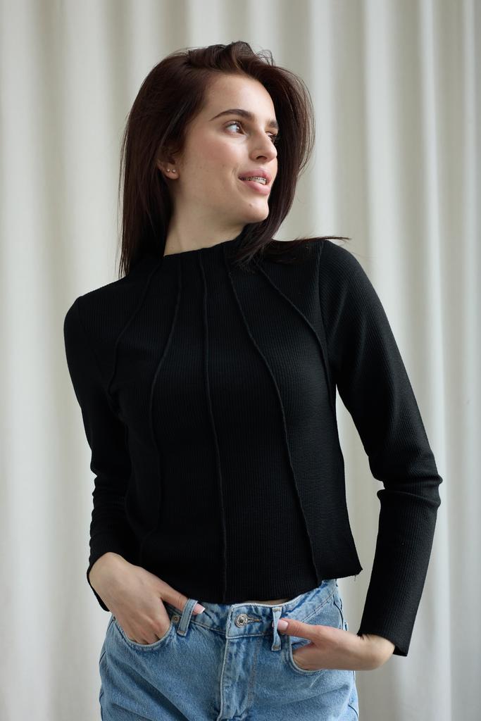 ЛОНГСЛІВ З ДЕКОРАТИВНИМИ ШВАМИ З КОМІРОМ