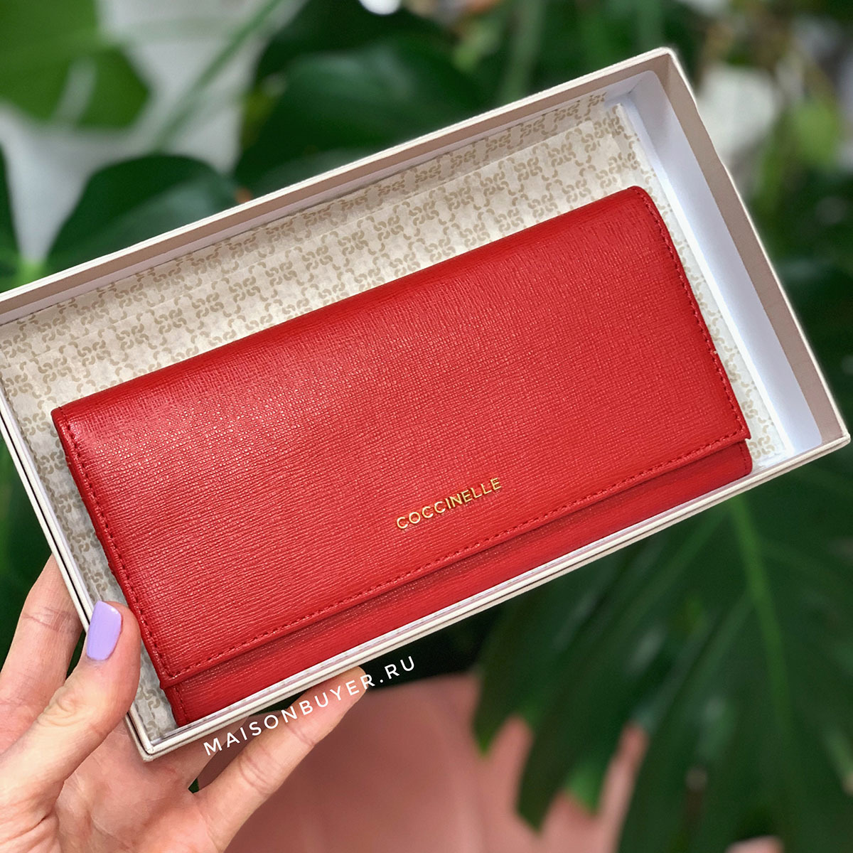 coccinelle flap wallet red saffiano