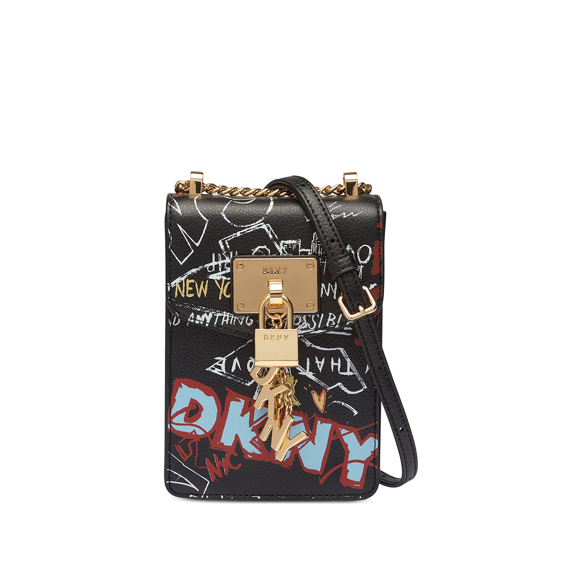 DKNY Black Elissa Graffiti North South Crossbody NYC Bag New With Tags