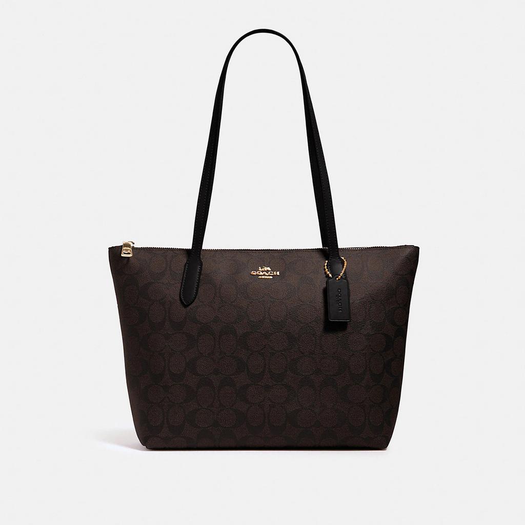 сумка-шоппер COACH ZIP TOP TOTE IN SIGNATURE CANVAS Gold Brown Black