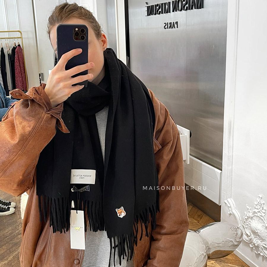 унисекс шарф MAISON KITSUNÉ WOOL SMALL FOX HEAD SCARF Black