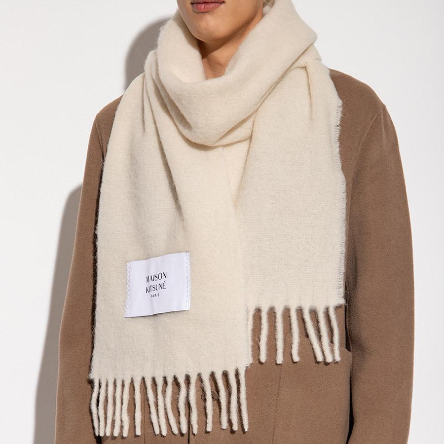 即納-96時間限定 メゾンキツネ PLAIN FRINGED SCARF ライトグレー