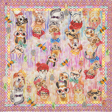 Foulard en soie "Animaux" (Rose)