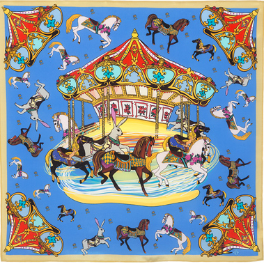 Foulard en soie "Manège" (Bleu)