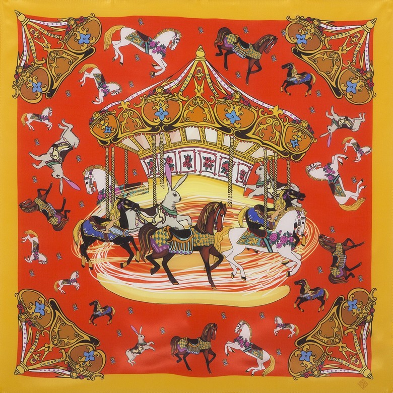 Foulard en soie "Manège" (Rouge)