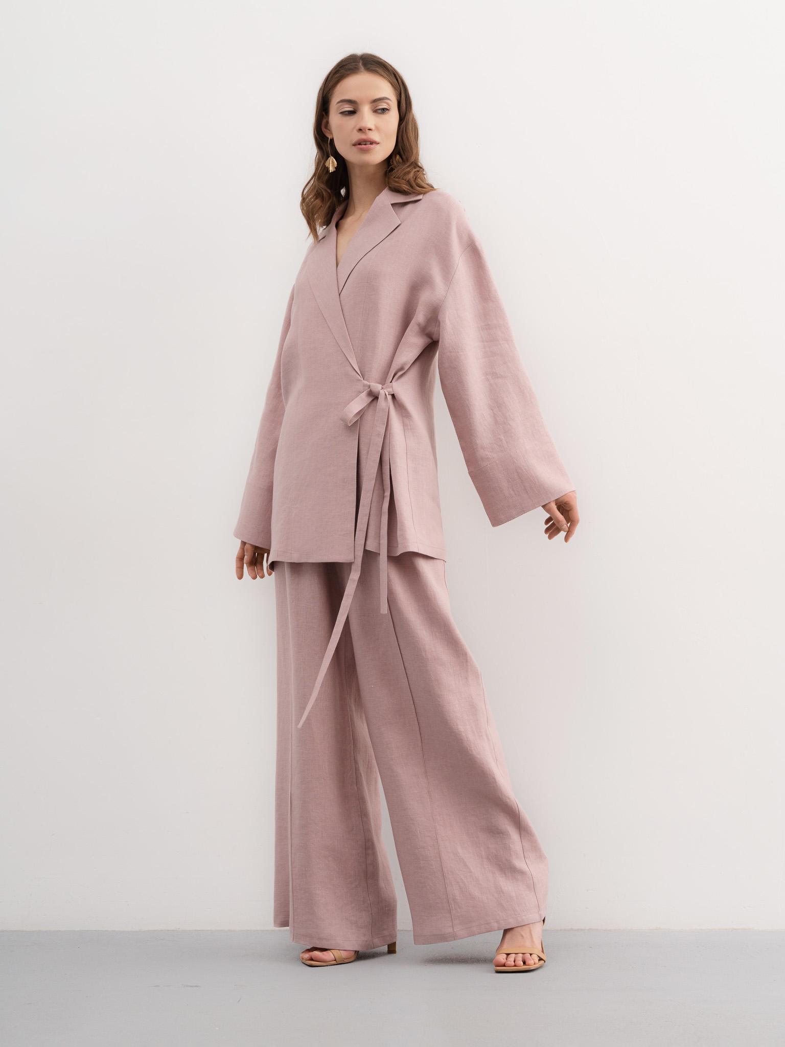 Льняной женский костюм с брюками розовый купить в интернет-магазине Pure Linen