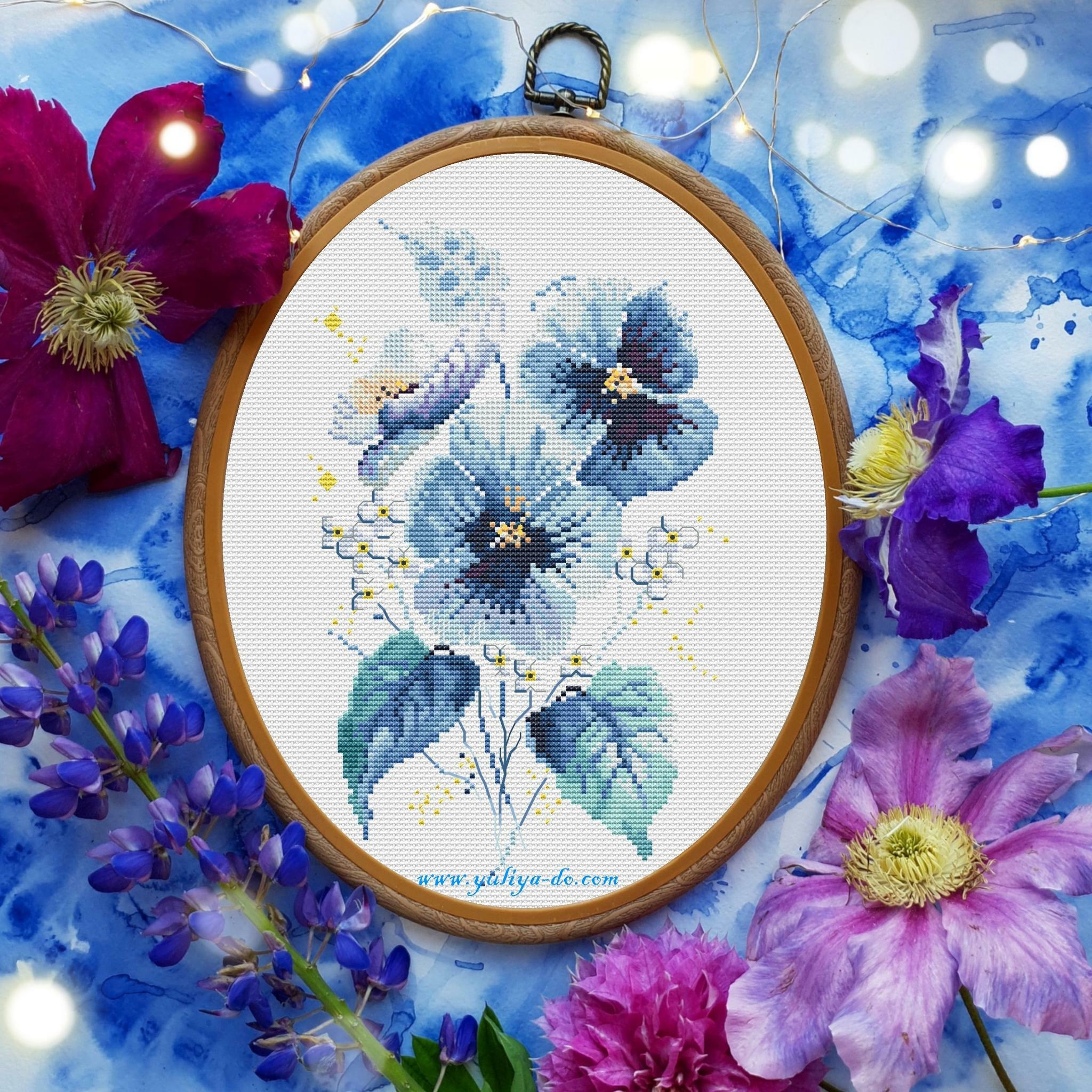 Схема вышивки «синие цветы» (№749669)