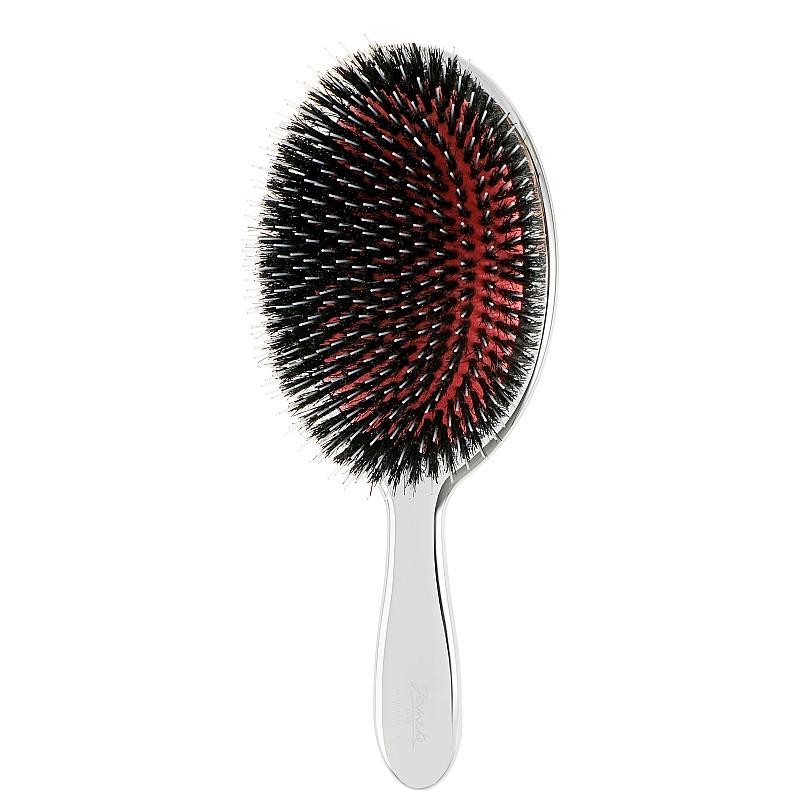 Janeke Air-Cushioned Brush Silver - Щітка для волосся з натуральною щетиною велика, срібна