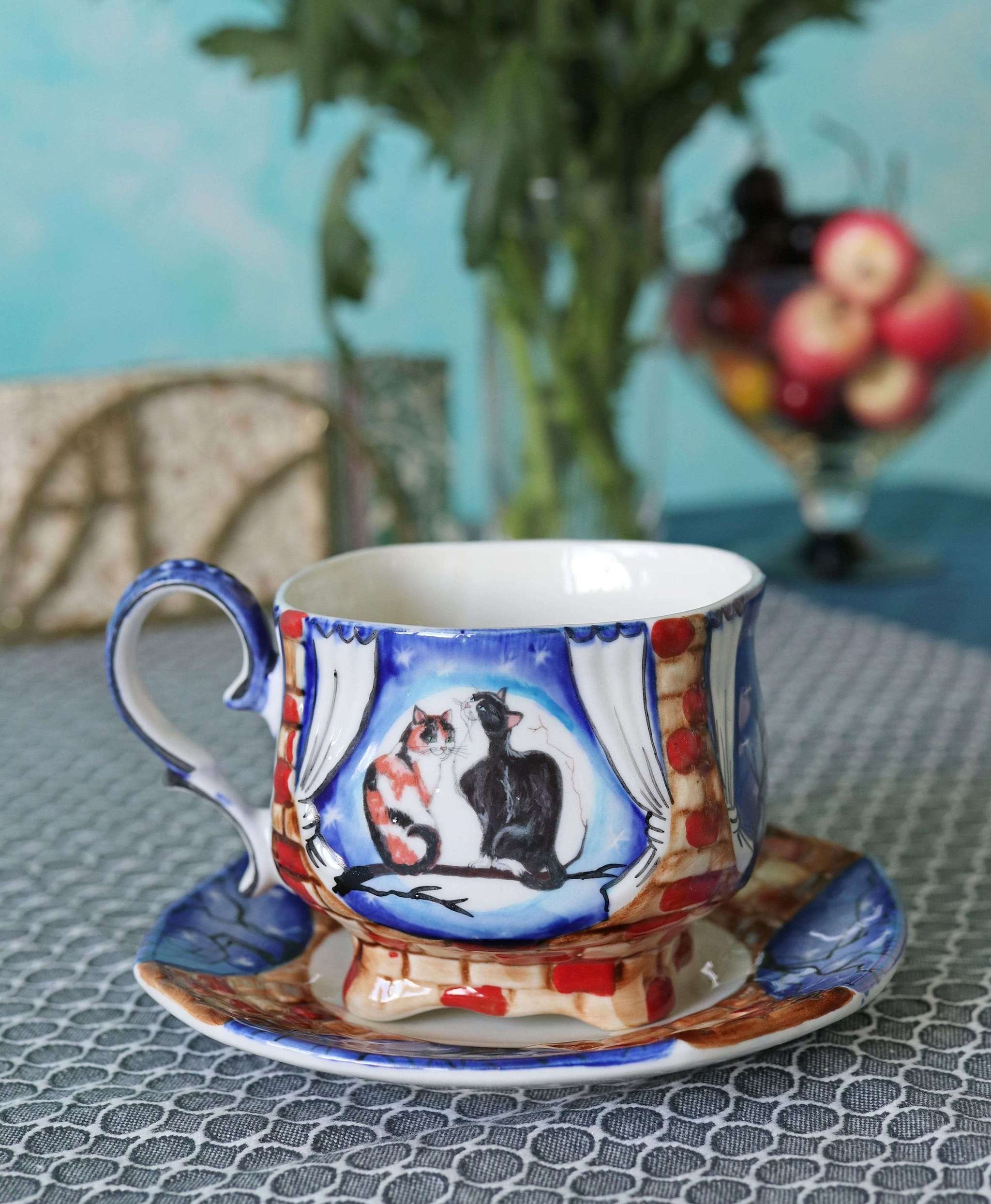 Green And Blue For Preorder - Alice in Wonderland Teacup & Saucer