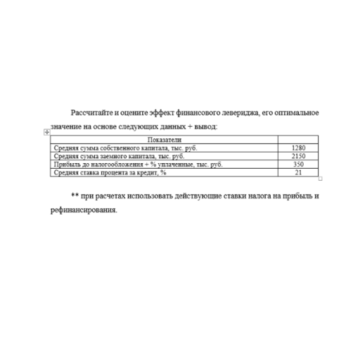 Рассчитайте и оцените эффект финансового левериджа, его оптимальное значение