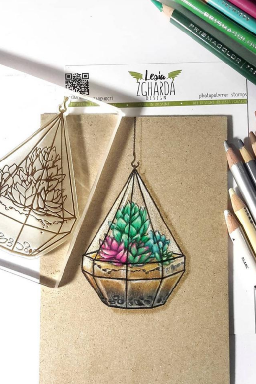 {FL125} Stamp "Florarium with succulents"