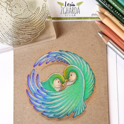 {FA121} Stamp  "Under the mother's wing | Cuddling birds stamp"