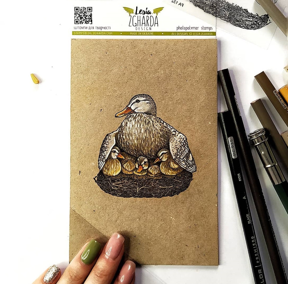 {FA132} Stamp Set  "Mommy ducklings"