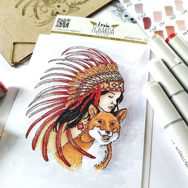 {FA133} Stamp "American Indian with the fox"